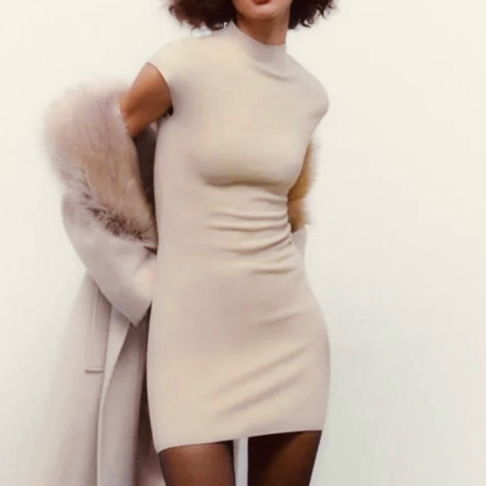 NEW SOLD Out Zara Knit Stretch Beige Mini Short Dress